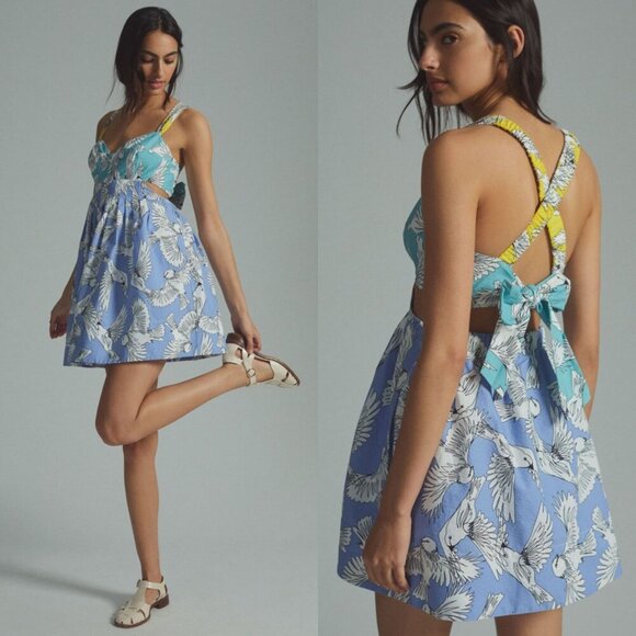 Anthropologie Dresses & Skirts - Blue Tropical Print Tie-Back Maeve Sundress